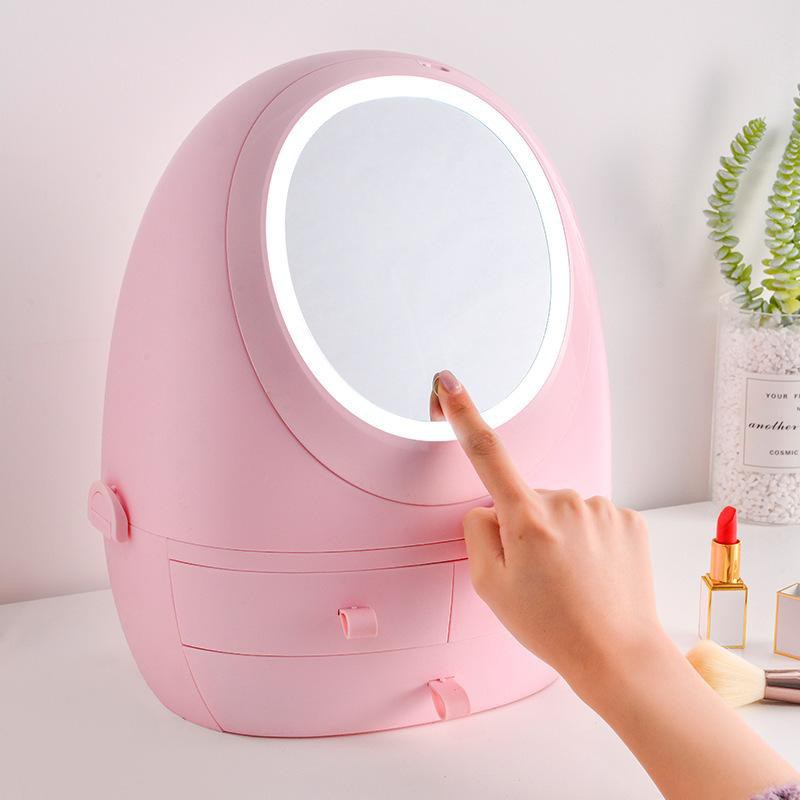 BOX MAKE UP | MAKEUP BEAUTY CASE TEMPAT KOSMETIK ADA CERMIN LAMPU LED Bentuk Telur