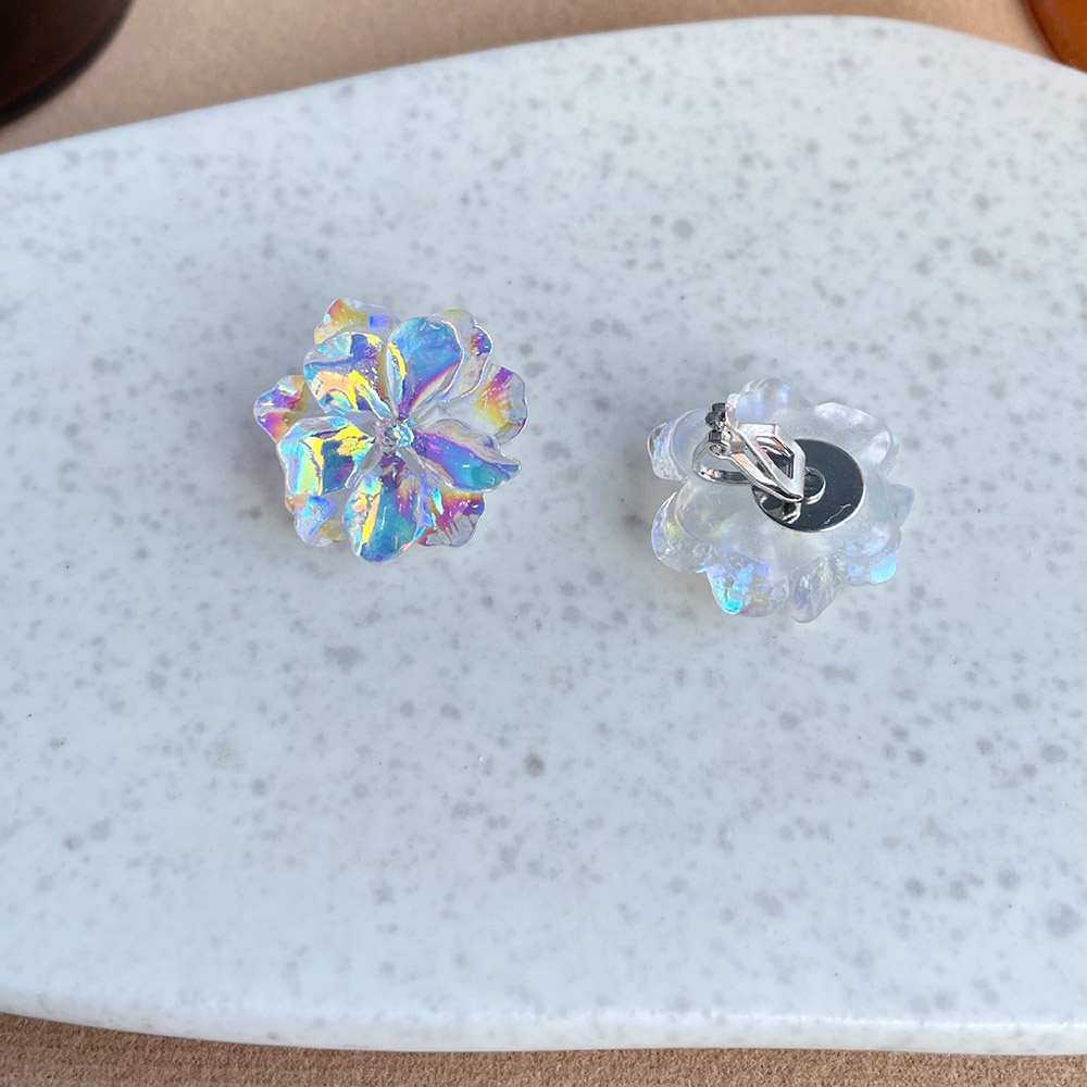 Anting Klip On Tanpa Tindik Desain Bunga Warna-Warni Bahan Resin Gaya Korea Untuk Pesta Pernikahan