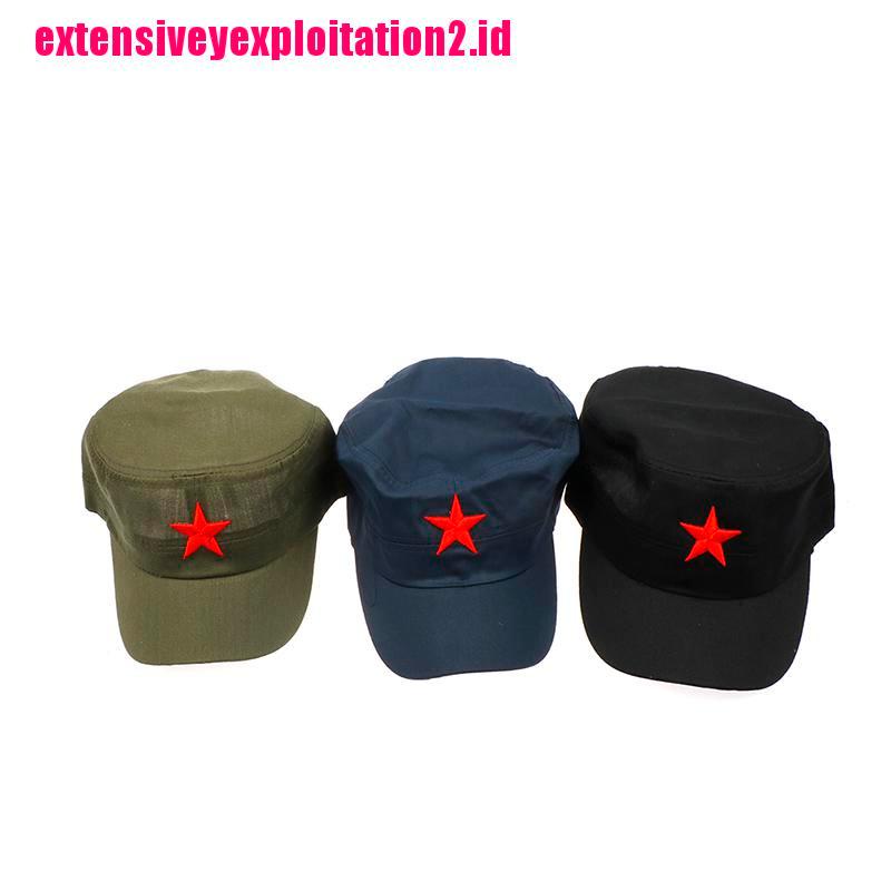 &lt; E2id &amp; &gt; 1pc Topi Flat Top Katun Adjustable Motif Bintang Merah Untuk Unisex / Pria / Wanita