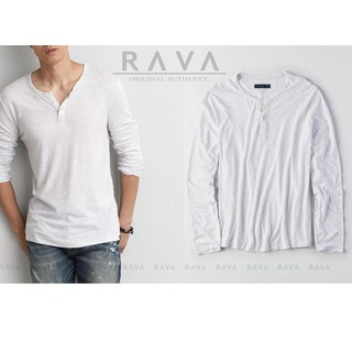 Terbaru RAVA Baju  Kaos  Pria  Henley  Polos Lengan  Panjang  