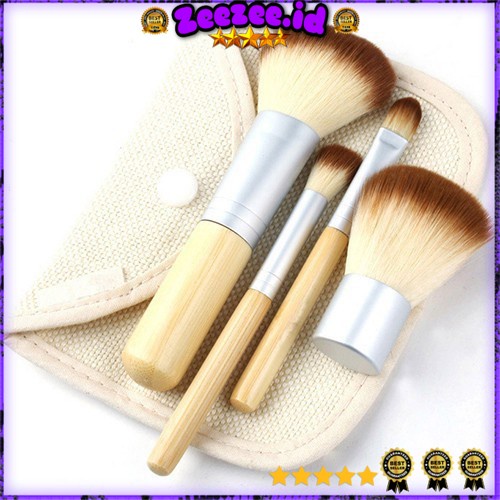 Kuas Make Up Bambu 4 Set - MAG5166 - Brown/White