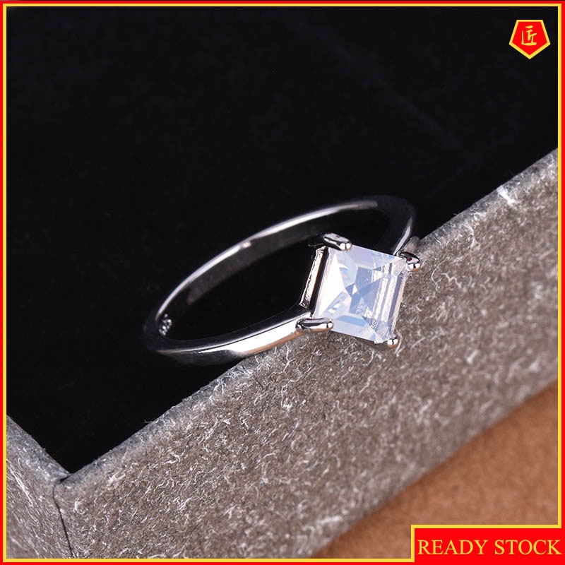 [Ready Stock]Inlaid Square Moonstone Ring Classic Simple