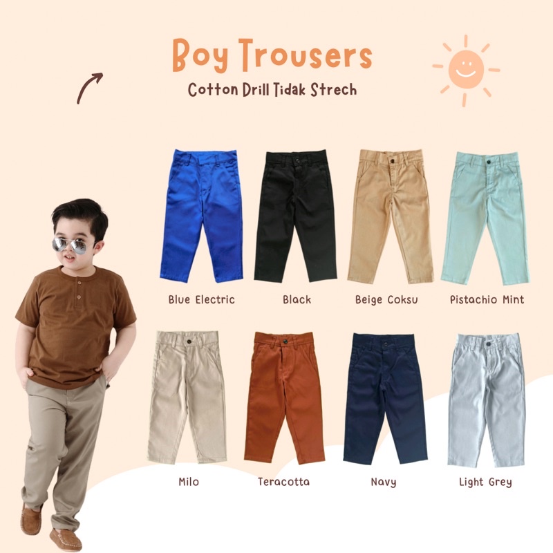 Yobebee Celana Formal Panjang Anak Laki Laki Usia 2 4 6 8 10 12 Tahun Bawahan Boy Trousers Kids Pants Polos Cotton Katun Straight Model Casual Anak Cowok