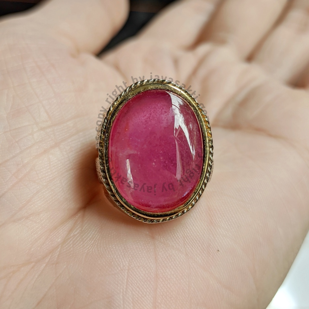 Natural Batu Akik Permata Pink Star Ruby Corundum Mewah Ring Perak PRSC02