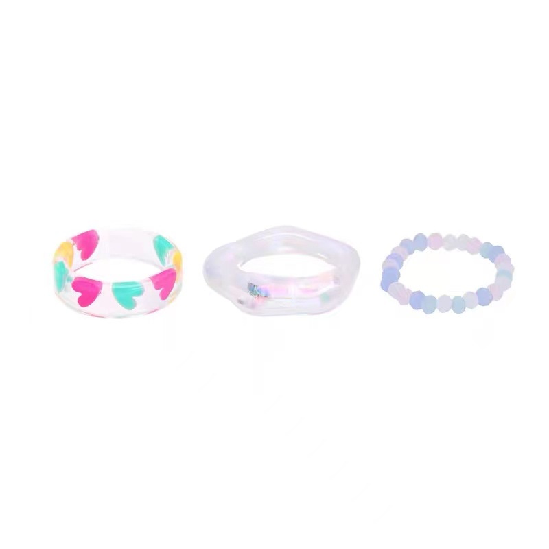 3pcs / Set Cincin Manik-Manik Akrilik Resin Transparan Bentuk Hati