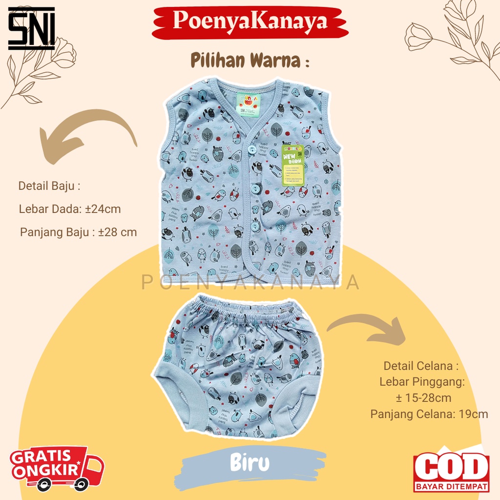 Setelan Baju Bayi Kutung Celana Pop Bayi Kancing WARNA SABLON MUNGIL Newborn SNI BCN07