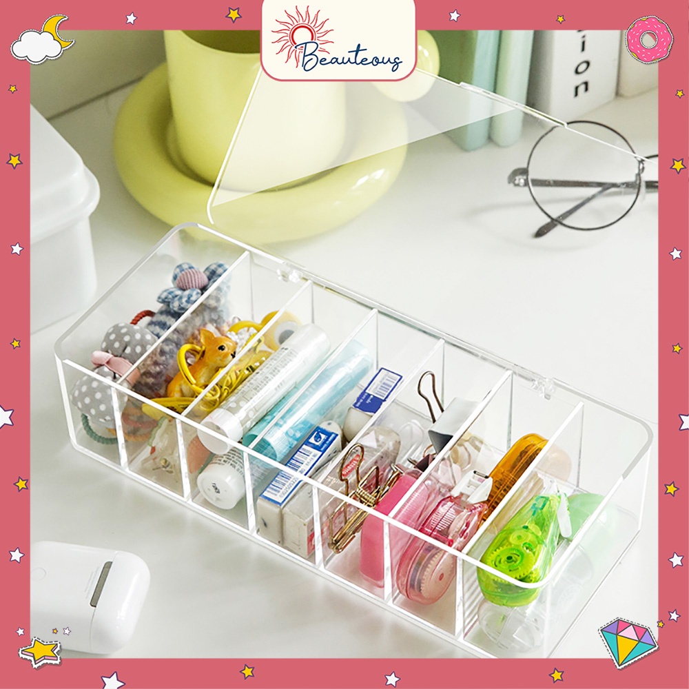 Kotak Penyimpanan Akrilik Transparan Tempat Aksesoris Stationary Lipstik Kabel Storage Organizer Serbaguna