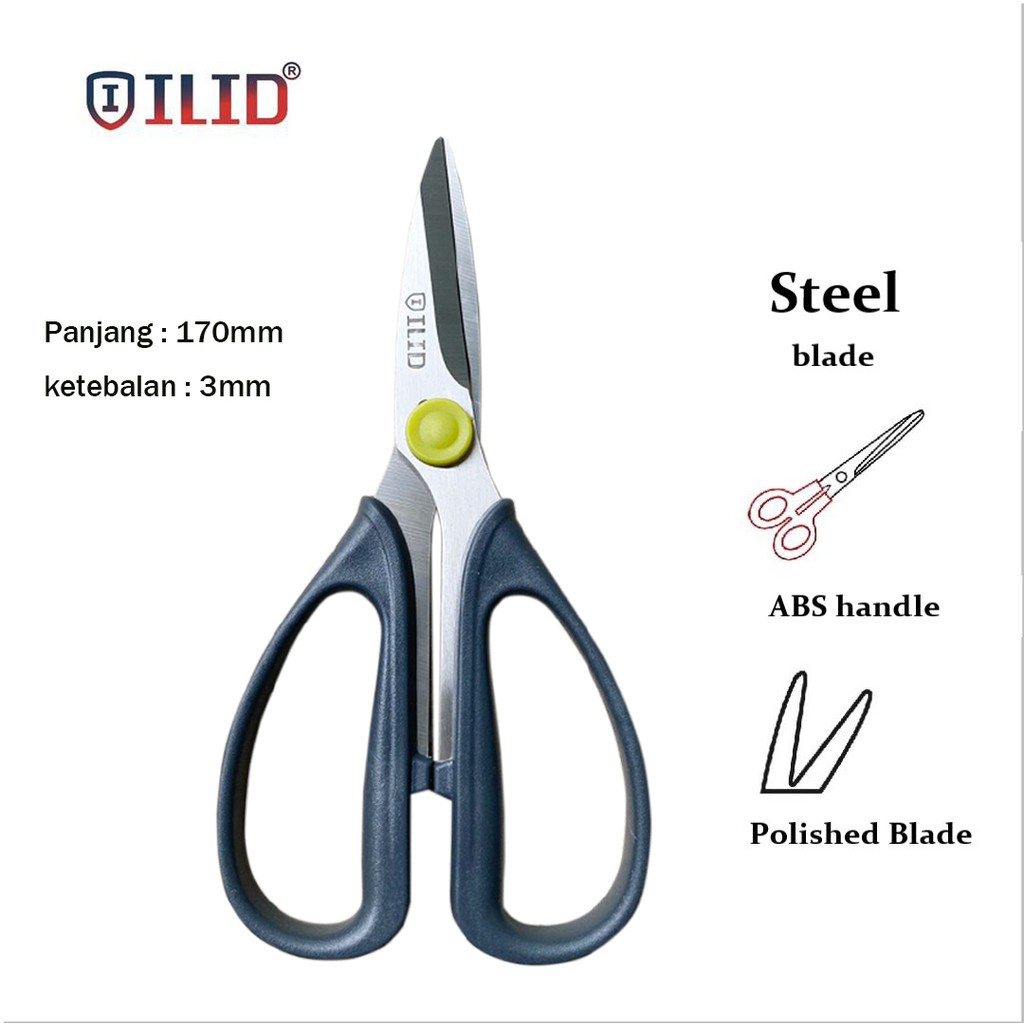 

ILID Gunting ABS Scissors stainless steel 170mm gagang simetris, ujung runcing IL-170406