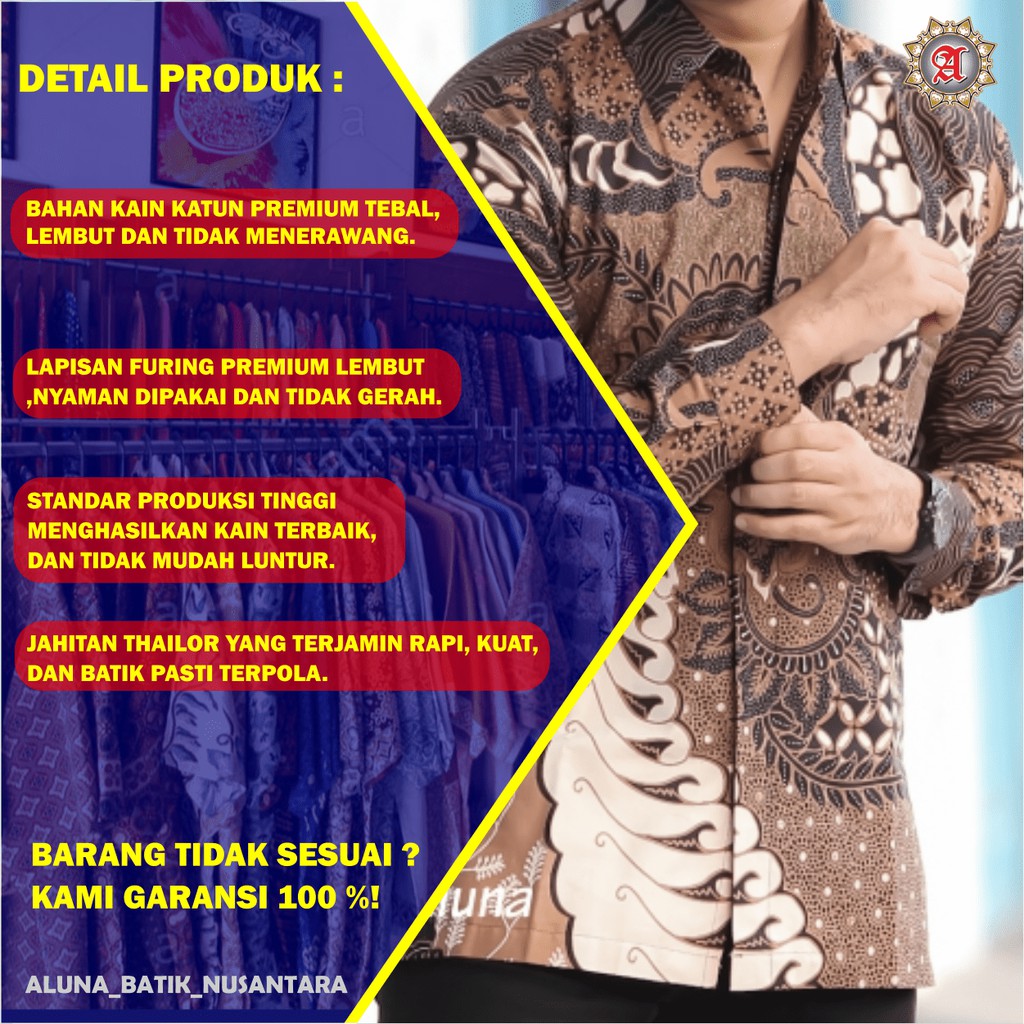 Baju Batik Pria Lengan Panjang Slim Modern Batik Keluarga Premium Furing Lembut Dan Adem HRB026 Motif Keratonan Kode 002 Size S M L XL XXL XXXL Reguler Batik Kantoran Atasan Kemeja Batik Pria Lengan Panjang Premium Jumbo Batik Cowok Modern Slimfit PCW067-1