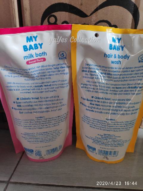 My baby hair &amp; body wash 400 ml refill milk bath sweet Floral mybaby aloevera avocado sabun cair