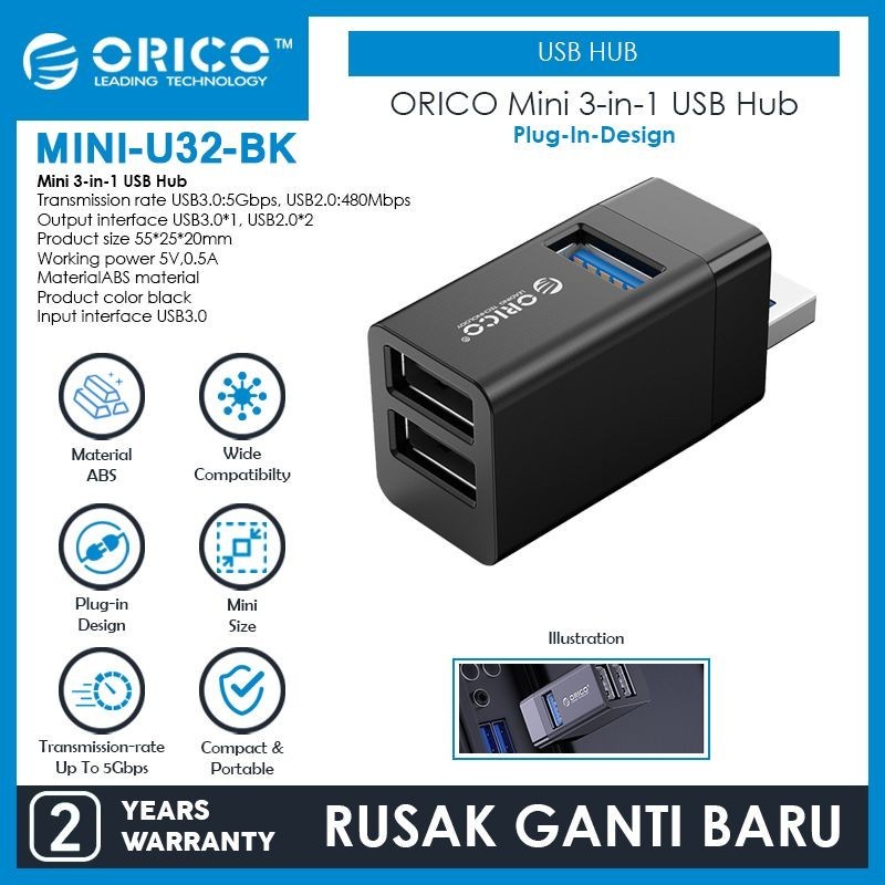 USB HUB 3 Port ORICO MINI EXTENSION MINI-U32 USB 3.0 / 2.0