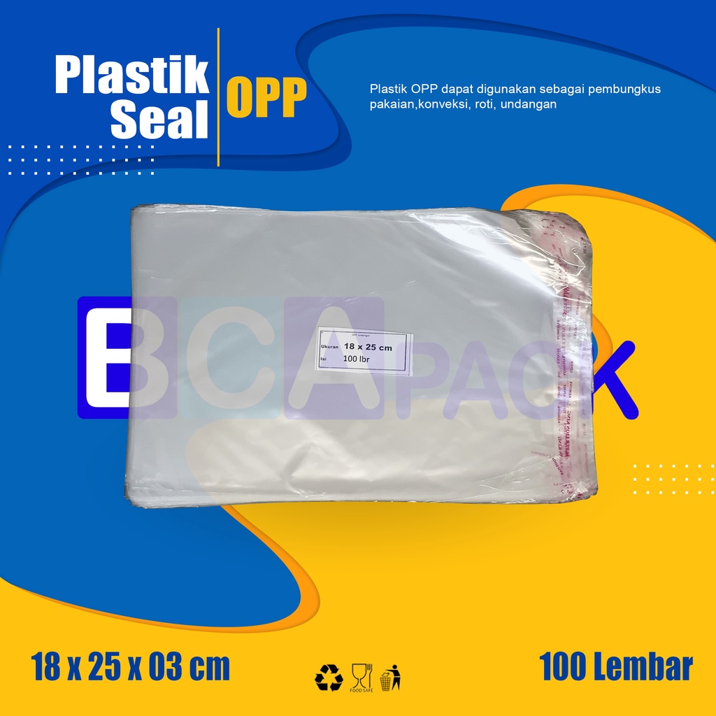 

PLASTIK SEAL OPP UKURAN 18 X 25 X 03 - PLASTIK KEMASAN BENING ISI 100 LEMBAR