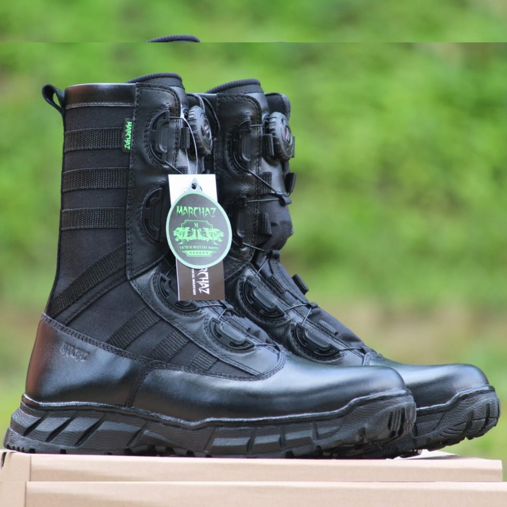 Sepatu Pdl Tali Putar Model Ninja Weba Kulit Sapi Asli Berkualitas Merk MARCHAZ Sepatu Pdl Tni Polri Security Satpam