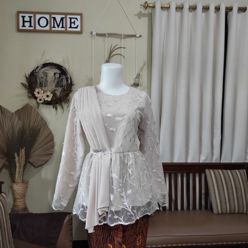 KEBAYA SELENDANG LAMARAN, WISUDA, DOMAS, BRIDESMAID (ATASAN SAJA)-Krem