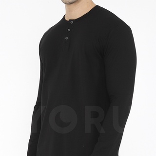 Jual Yoru Henley LS - Kaos Henley Lengan Panjang Hitam by Yoru