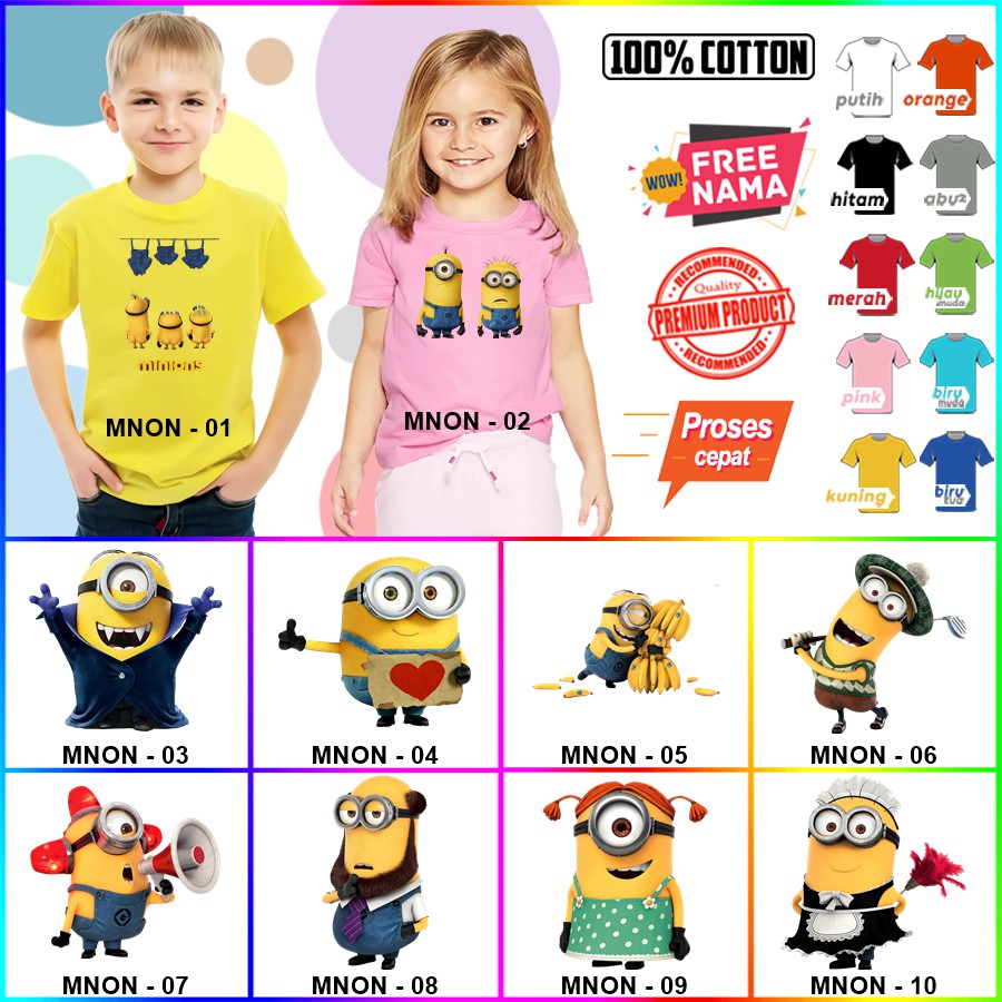 Baju Kaos ANAK DAN DEWASA MINION COUPLE (FREE NAMA)