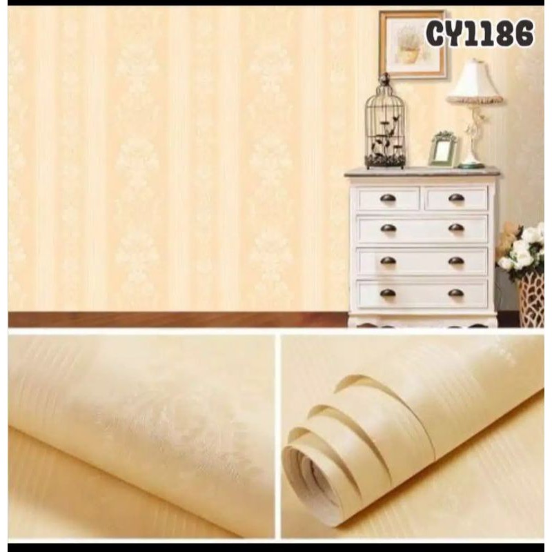 Wallpaper sticker dinding 45cmx 10m motif embos gold gh129/cy1186