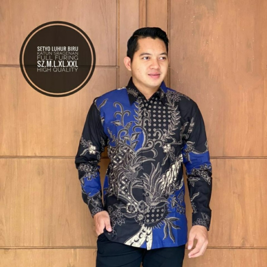 SETYO LUHUR BIRU KEMEJA BATIK PRIA SOLO LENGAN PANJANG PENDEK FULL FURING ATASAN MODERN PREMIUM KATUN HALUS SERAGAM KELUARGA MERAK PUTIH GONDROWARU ABANG AJI LUWUNG CAKRABUANA PROBOSETOA KANGEN KAMULYAN TRESNO PANJANG DIRGANTARA JAYANEGARA AJI LUWUNG SM