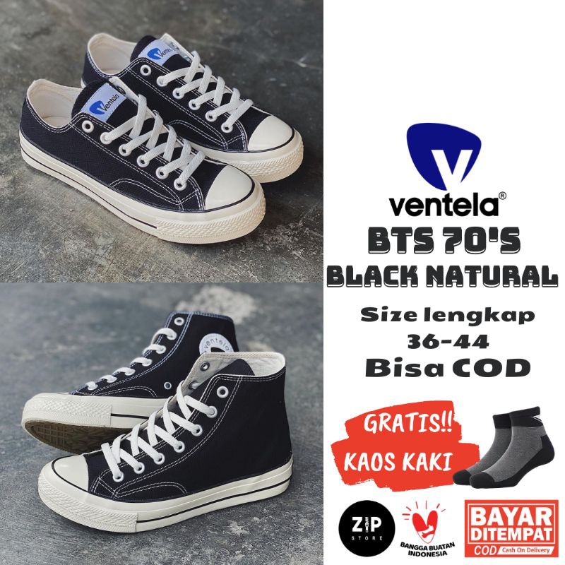 SEPATU VENTELA BTS 70'S BLACK NATURAL LOW HIGH ORIGINAL VENTELA HITAM PUTIH VENTELA BTS BLACK WHITE