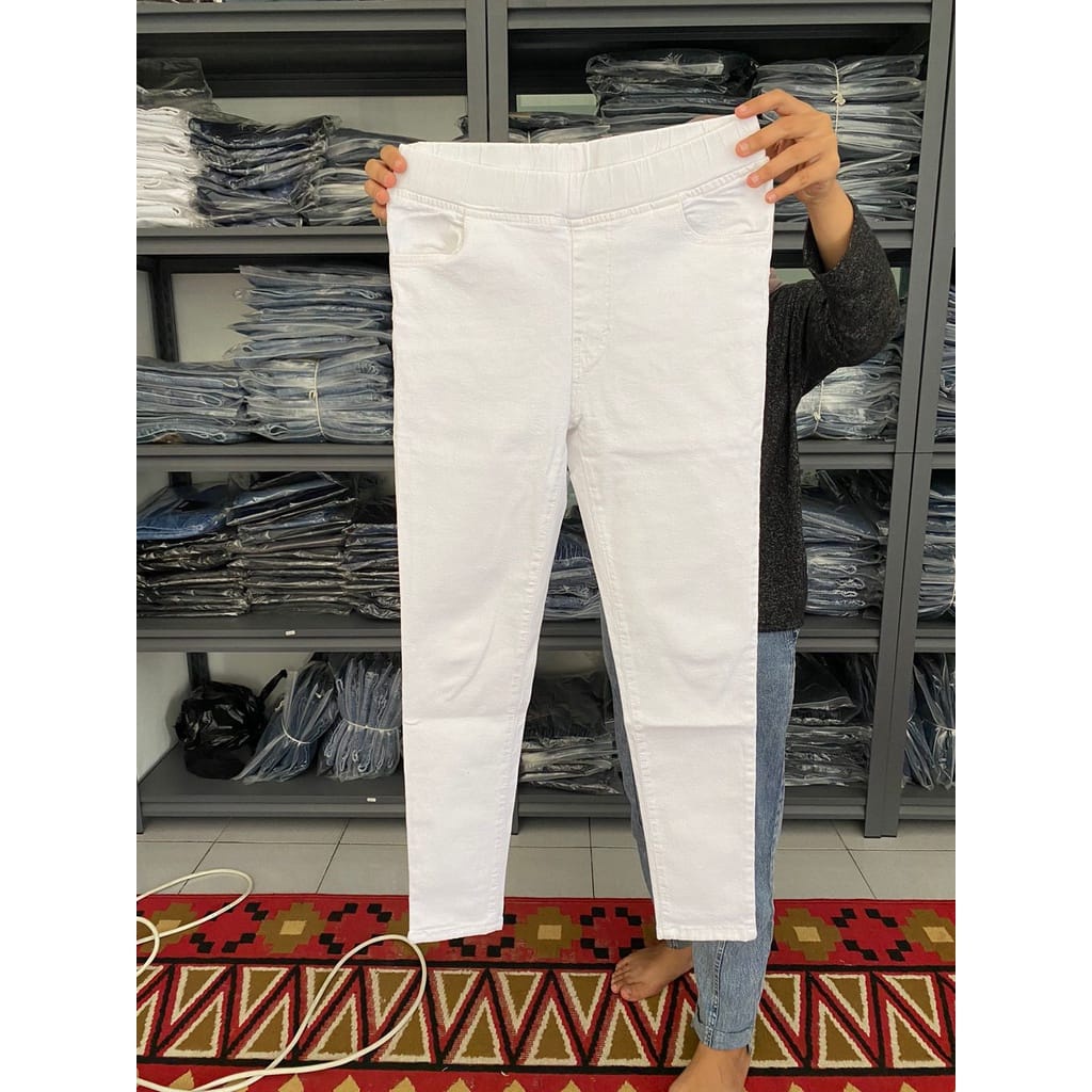 Celana Wanita Pinggang Karet Celana Wanita Jumbo Celana Legging Jeans Abu-abu Celana Leging Jeans Putih