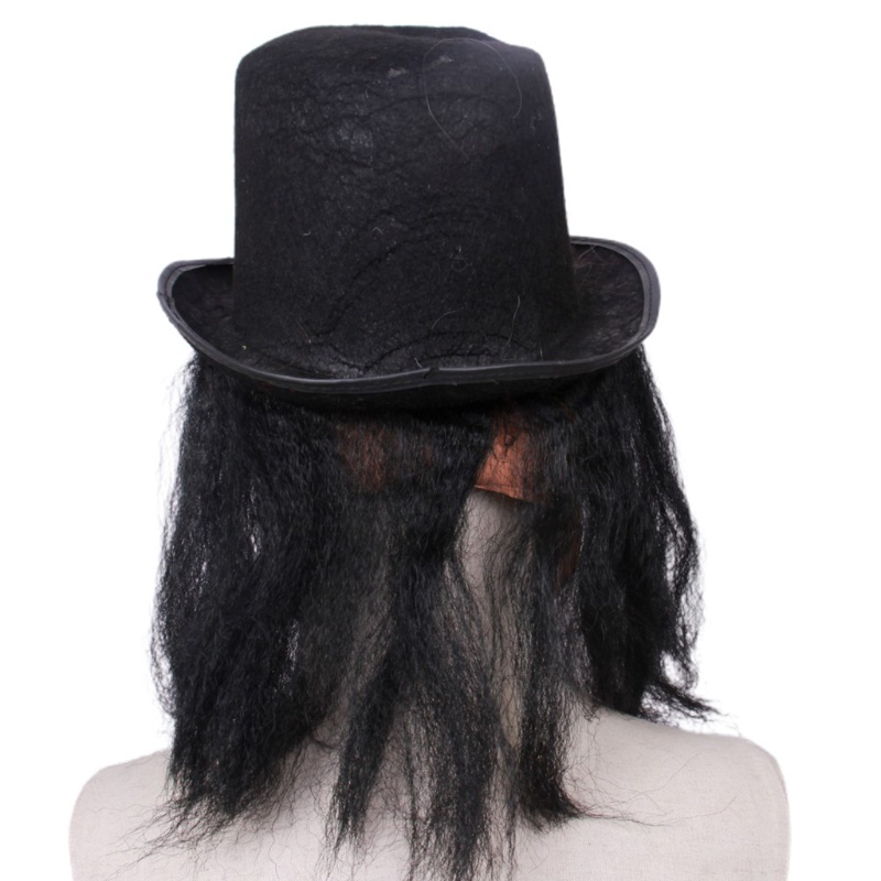 Topi Pria Bahan Latex Dengan Rambut Hitam Untuk Pesta Halloween