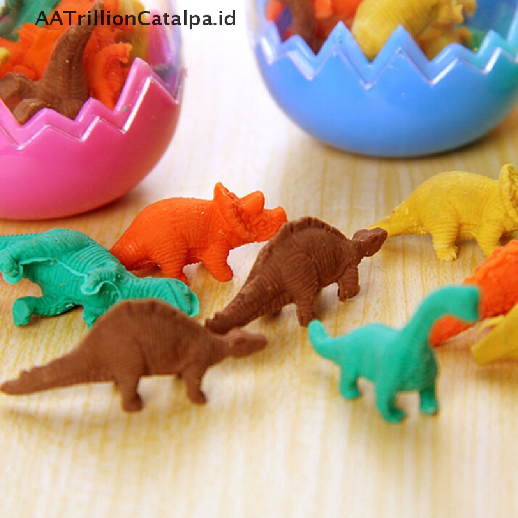 Aatrillioncatalpa 8pcs Penghapus Karet Bentuk Telur Dinosaurus Lucu Untuk Stationery Kantorsekolah