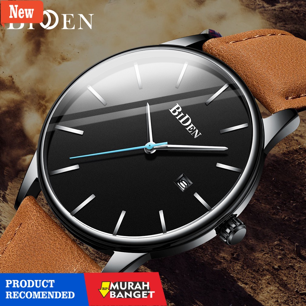 Jam analog pria terbaik- BIDEN Jam Tangan Pria Anti Air Santai Olahraga Kuarsa Jam Tali Kulit Otomat