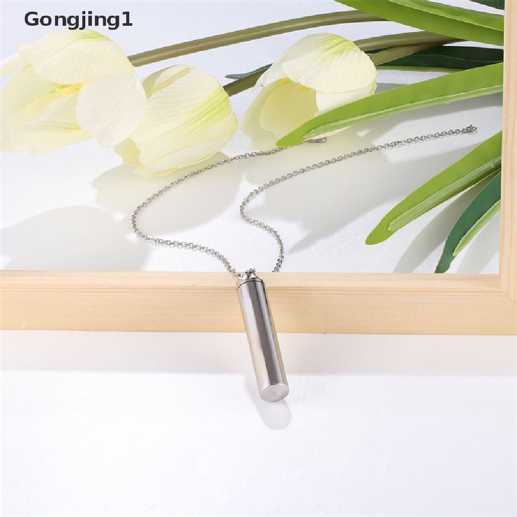 Gongjing1 Kalung Rantai Liontin Tabung Silinder Stainless Steel Holder Abu Kremasi Untuk Wanita