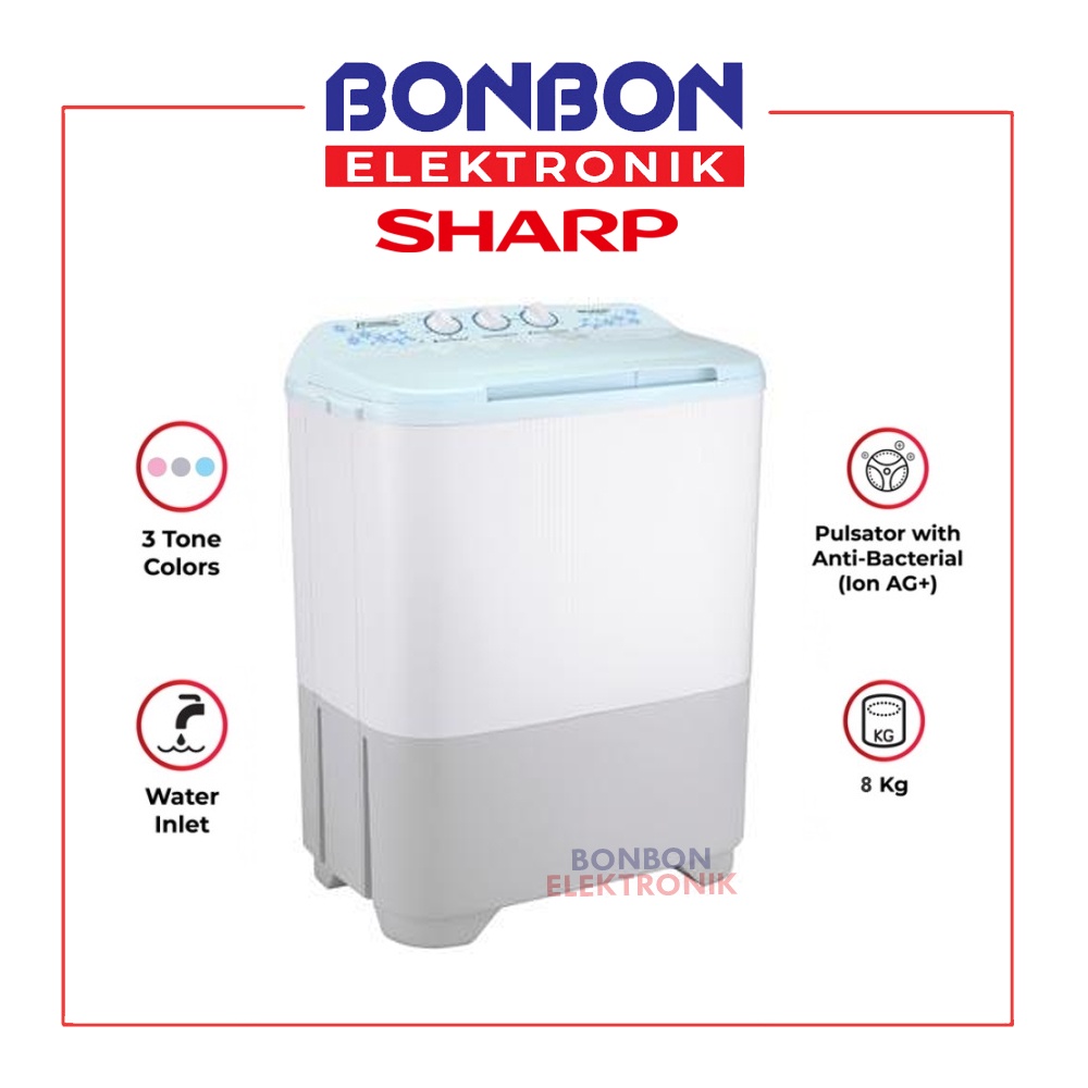 Sharp Mesin Cuci 2 Tabung 8KG ES-T90MW-BK / EST 90MW BK / EST 90MWBK