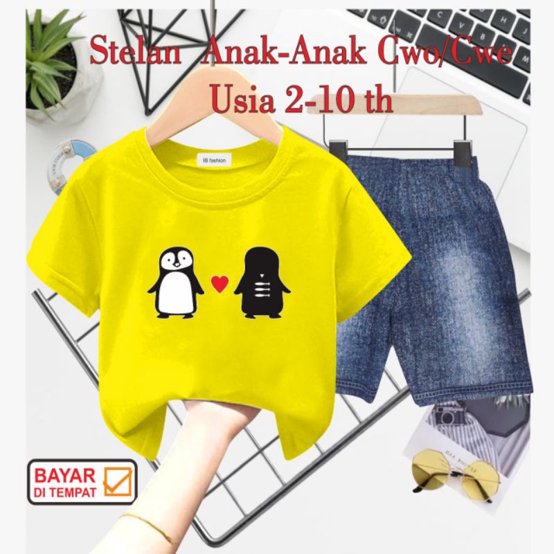 ((IB))SETELAN ANAK2 UNISEX SEMI JEANS/PINGUIN DIGITAL SABLON