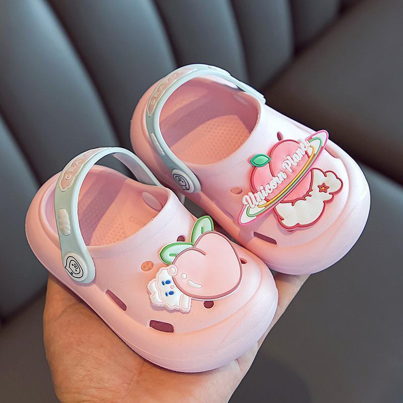 Sandal Sepatu Anak Crayon Dinosaurus &amp; Peach Waterproof Import Lucu