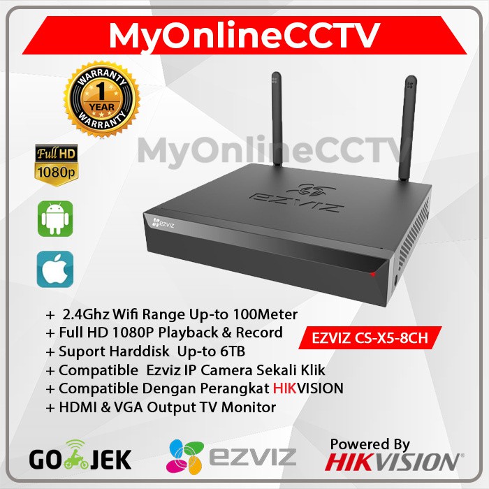 EZVIZ NVR 8Ch Perekam IP Camera Paket CCTV Wireless Wifi By Hikvision