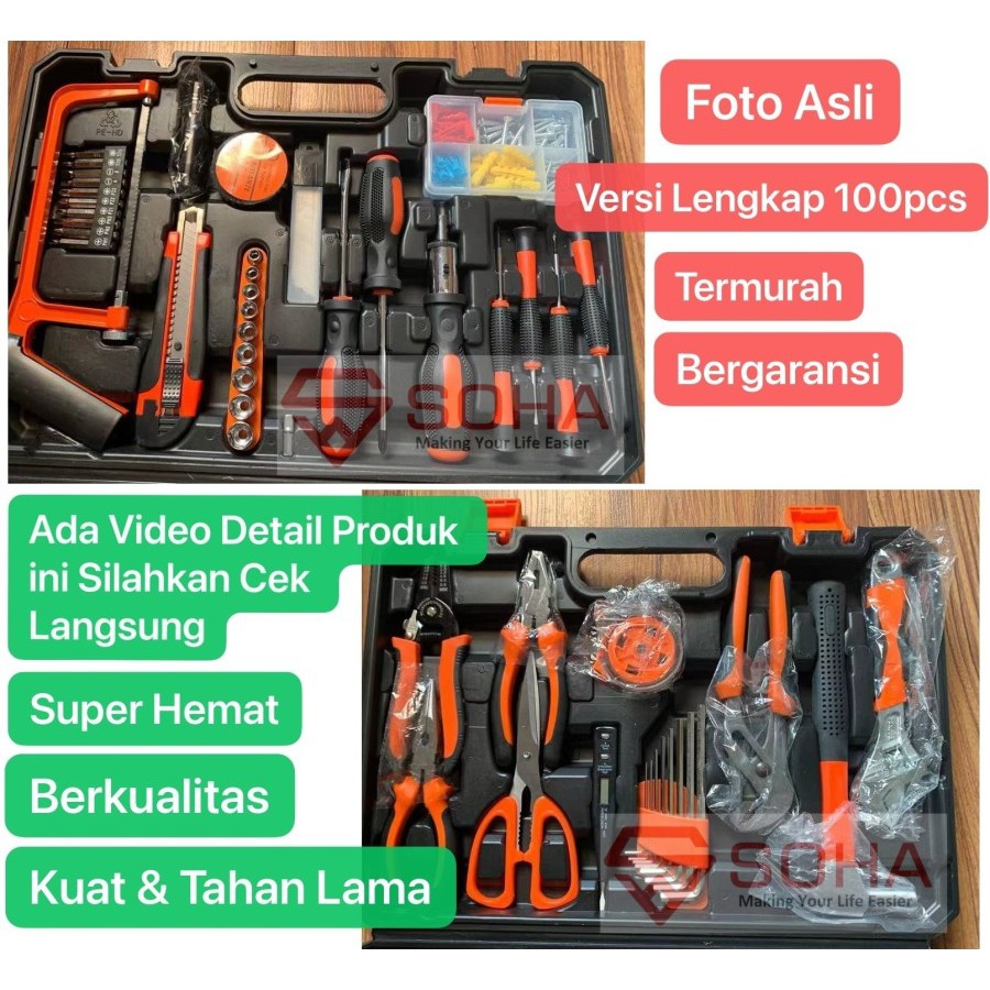 ART-012 Toolkit 100 Pcs TOOLS Set Box Tool Kit Perkakas Mekanik Rumah