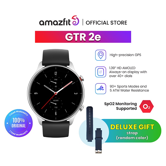 Amazfit GTR 2e Fitness smartwatch 1.39″ HD AMOLED Always-On display, SpO2, Heart rate, Sleep, Stress monitor, jam tangan with 90 sports modes, 24 day Battery life, 5 ATM waterproof
