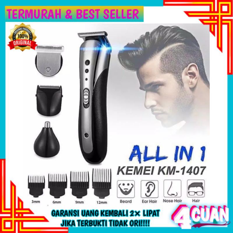 [ ORIGINAL ] Mesin alat cukur pangkas rambut elektrik Kemei KM-1407 Original termurah