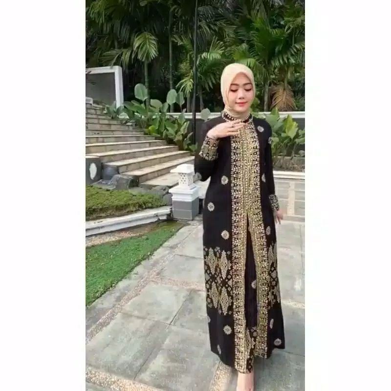 COUPLE GAMIS BATIK SONGKET PALEMBANG HITAM GOLD