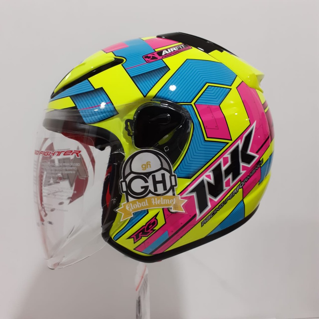 HELM HALF FACE NHK R6 R-6 MOTIF CUBE YELLOW FLO