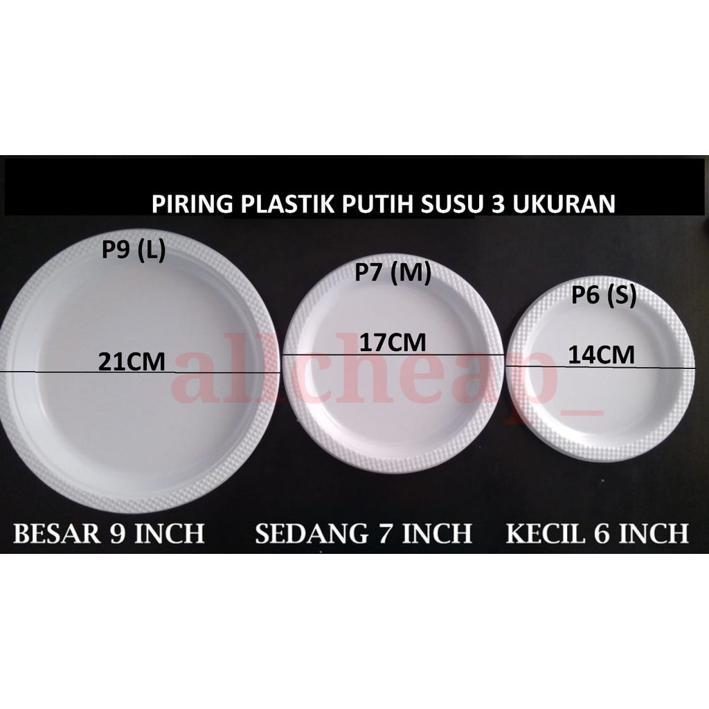 ISI 50PCS Piring Plastik TANGGUNG Putih Susu P7 Plate makan kue ultah MEDIUM