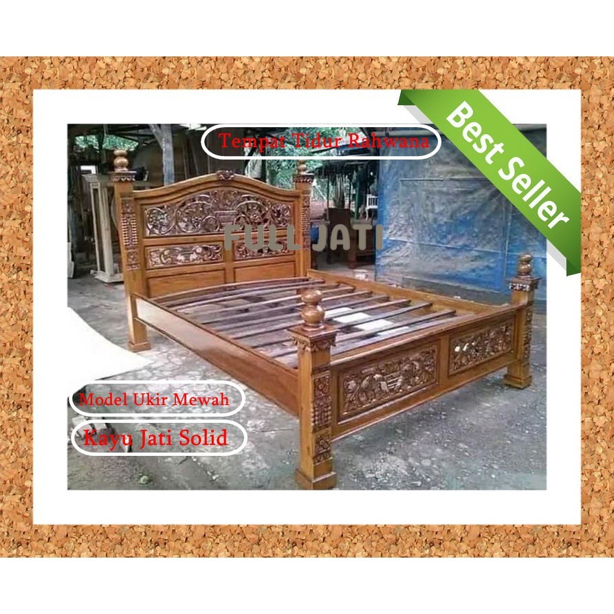 TEMPAT TIDUR UKIR KAYU JATI RAHWANA DIPAN RAHWANA FULL JATI
