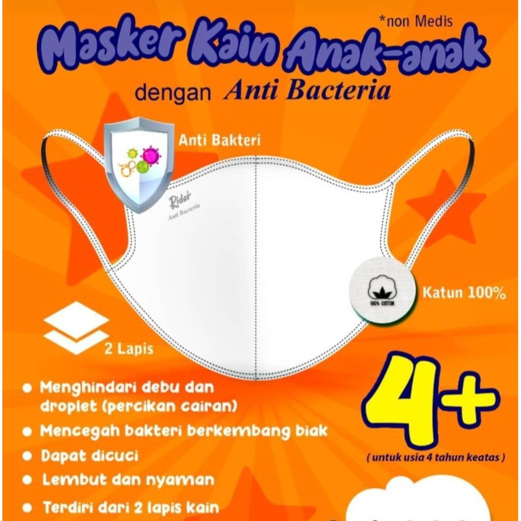 Masker Kain Rider Anak Diatas 4 Tah - Anti Bakteri - Non Medis