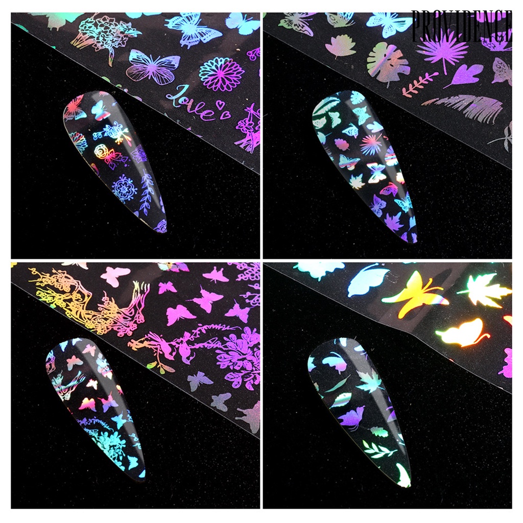 Providence 10Pcs/Set Nail Sticker 3D Gradient Shiny Laser Butterfly Shape Colorful Nail Decals for Salon