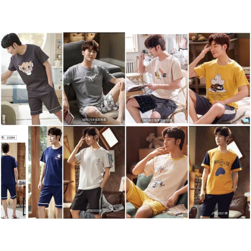 SETELAN PIYAMA COWOK KAOS HOTPANT IMPORT KOREA STYLE SIZE L-XXXL