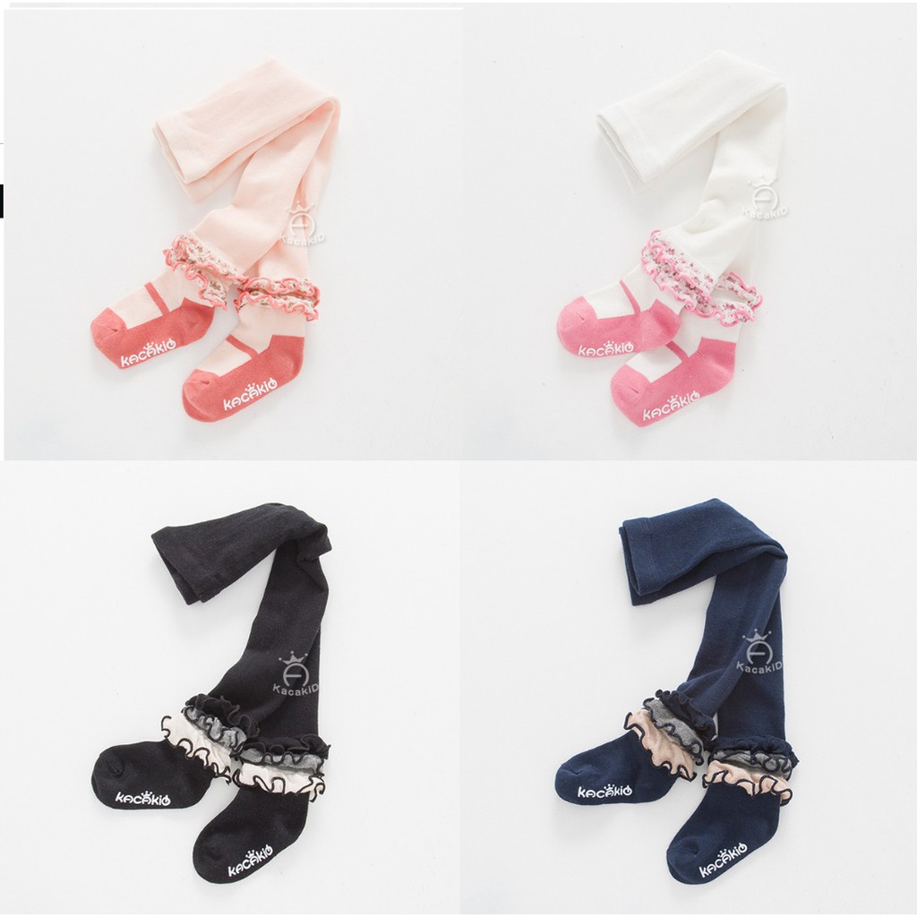 A11 Legging tutup kaki kacakid / stocking bayi motif renda tumpuk