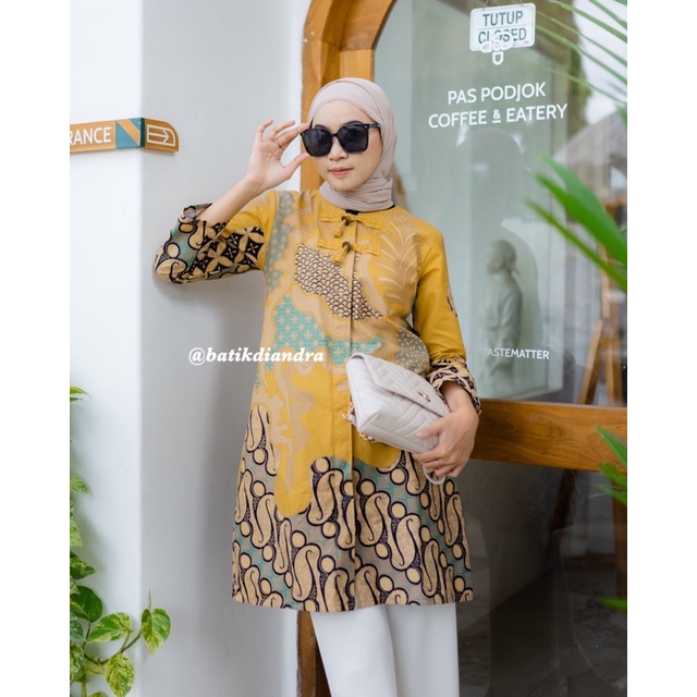 Batik Dress Atasan Wanita Kekinian Baju Kerja Modern Couple by Swastika Dress Kuning