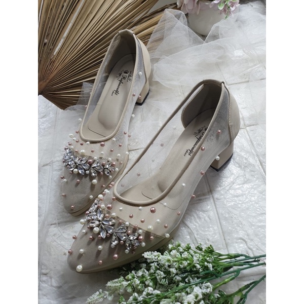 sepatu violia wedding wanita cream tnggi 5cm tahu