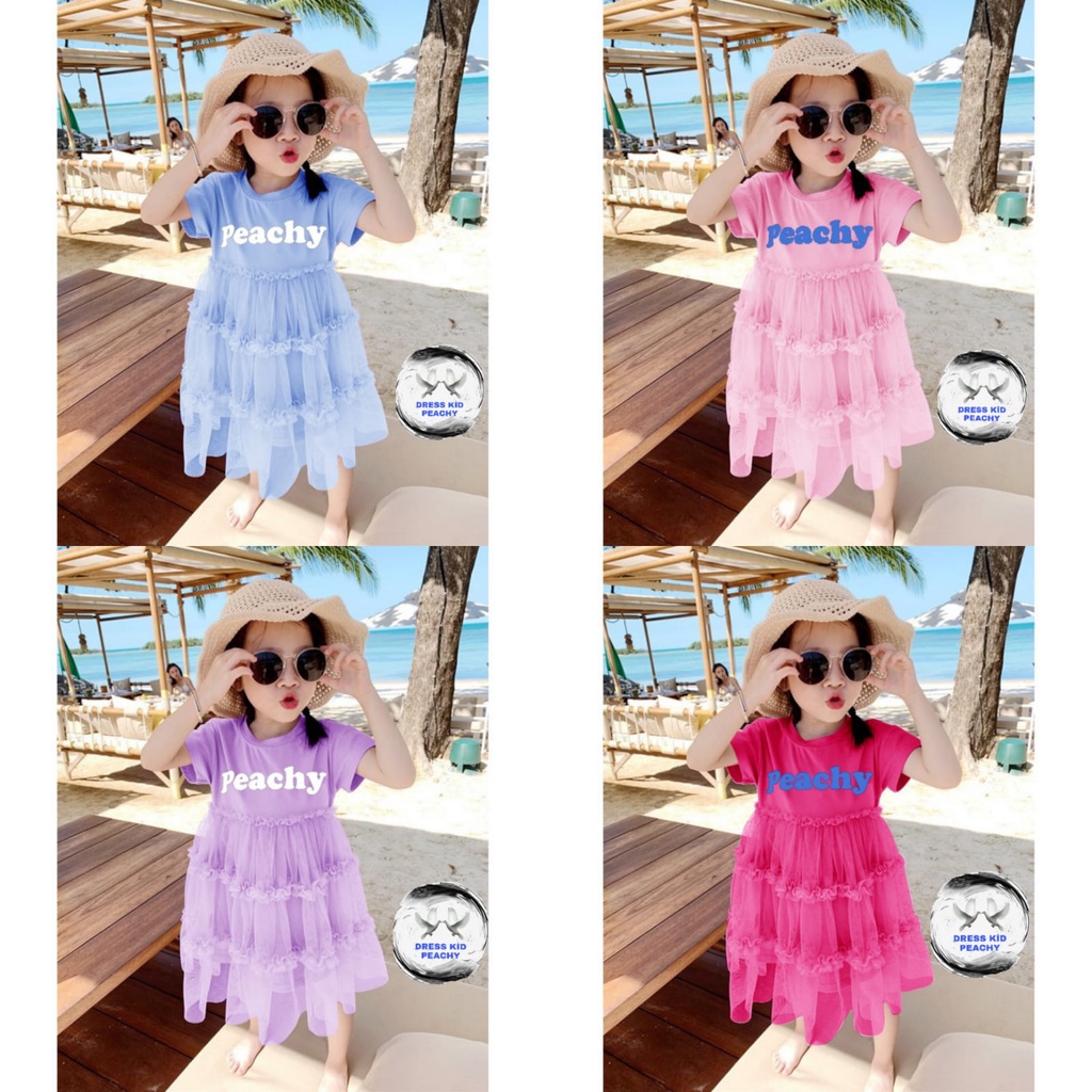 Girl Midi Dress Peachy / New Model / Dress Anak Perempuan / Bisa COD