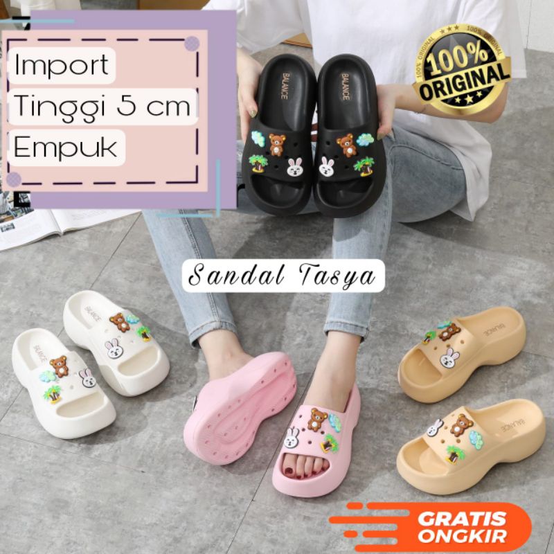 Sandal Fuji Wanita Wedges Korea Style Import Karakter Rabbit Kelinci Bahan Karet Spons Tebal Super S