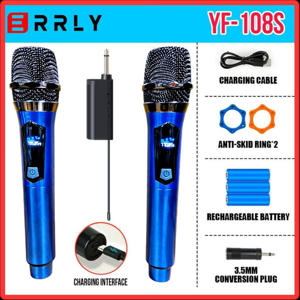 Mic Karaoake Wireless DUAL Microphone Karaoke ERRLY YF58S YF108S With Receiver System Mic Karaoke Genggam Recahrge / Bisa isi Ulang