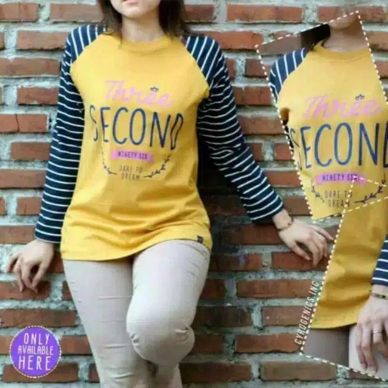 Kaos panjang/raglan panjang wanita 3second badan kuning mustard lengan navy