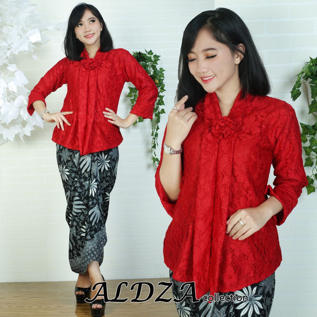 style kebaya rok lilit floy lilit brukat merah cabe
